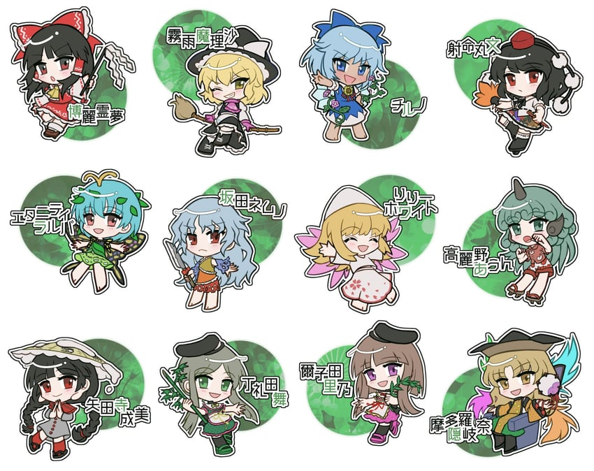 hakurei reimu, kirisame marisa, cirno, shameimaru aya, lily white, and 8 more (touhou and 1 more) drawn by mirei_(miirei)
