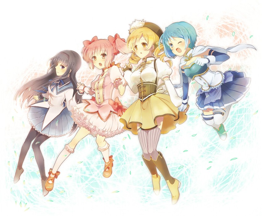 akemi homura, kaname madoka, miki sayaka, and tomoe mami (mahou shoujo madoka magica) drawn by beroperone