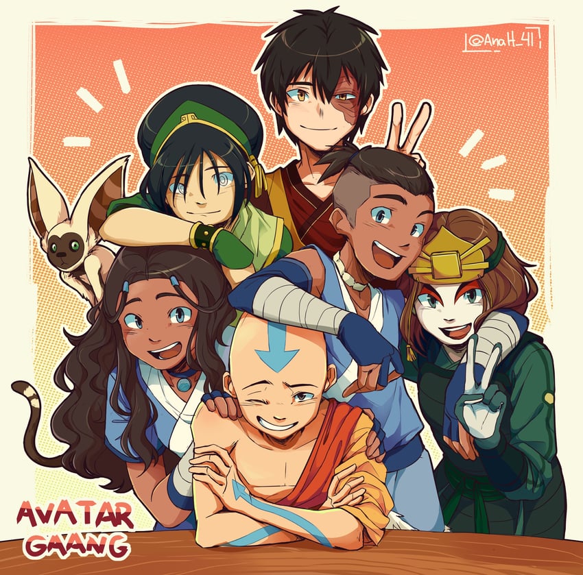 toph beifong, katara, aang, zuko, sokka, and 2 more (avatar legends and 1 more) drawn by anah_41