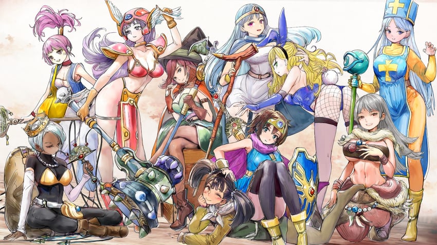warrior, sage, priest, heroine, martial artist, and 5 more (dragon quest and 1 more) drawn by zi-dabu