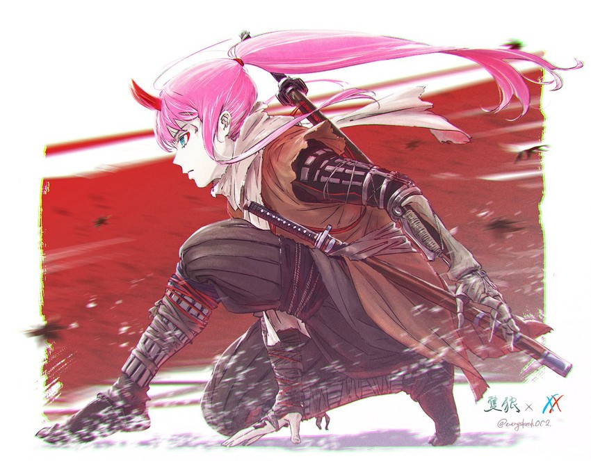 zero two and sekiro (darling in the franxx and 1 more) drawn by everysketch002