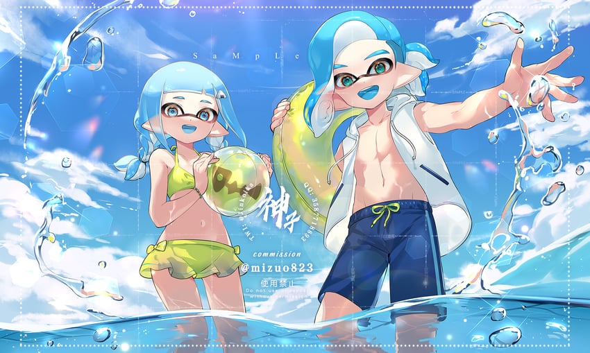 inkling player character, inkling girl, and inkling boy (splatoon) drawn by jinkoika