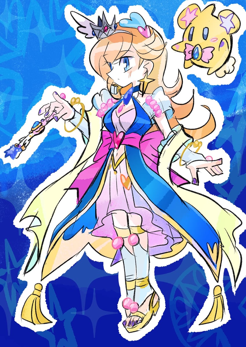 rosalina, luma, cure miracle, and mofurun (precure and 3 more) drawn by rakugaki_shitagari-ya