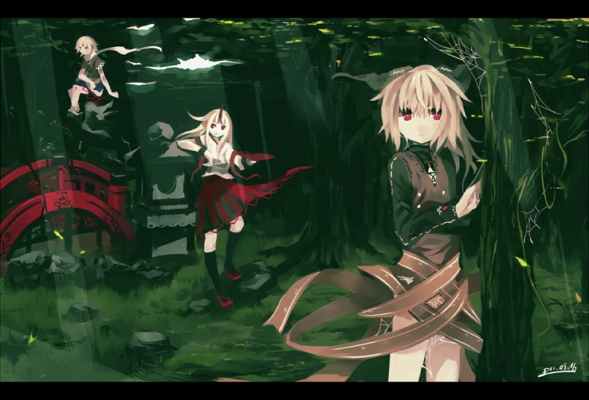 mizuhashi parsee, hoshiguma yuugi, and kurodani yamame (touhou) drawn by fuukadia_(narcolepsy)