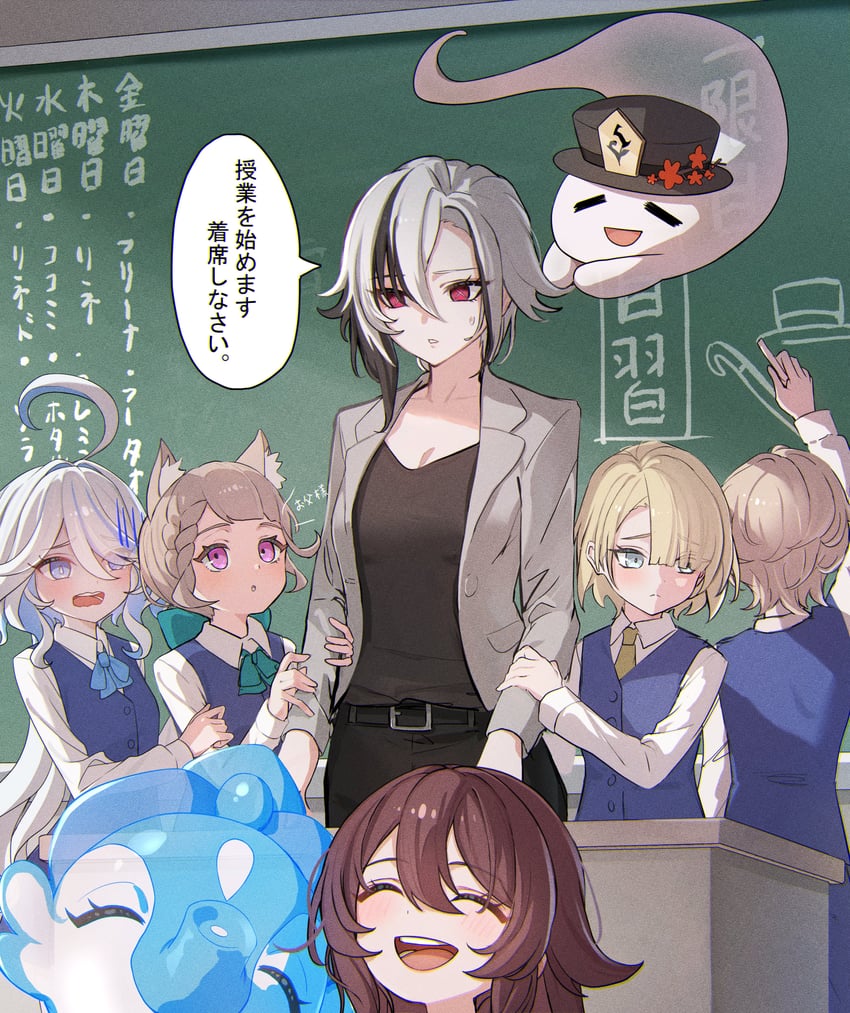 hu tao, furina, boo tao, arlecchino, lynette, and 3 more (genshin impact) drawn by mo_(mo80_rr)