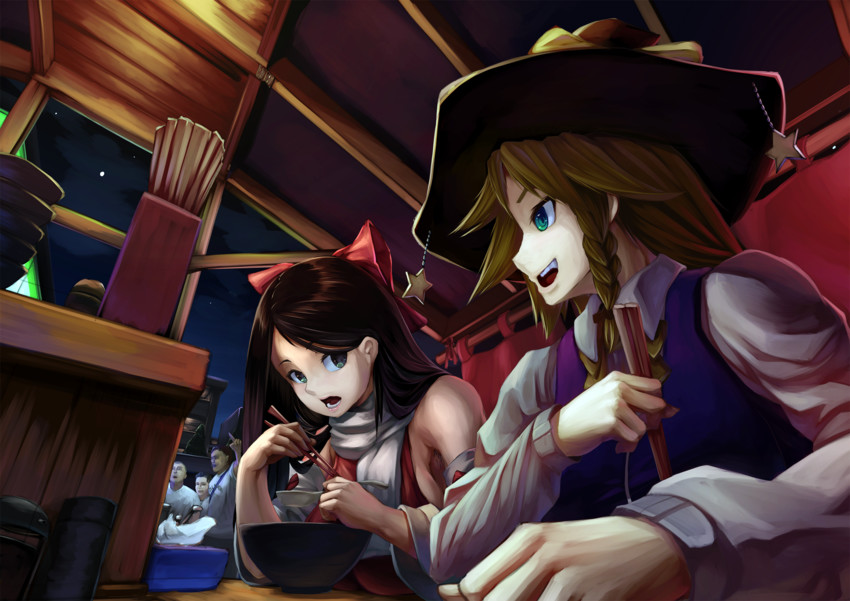 hakurei reimu, kirisame marisa, yajuu senpai, shiromiya rei, miura daisenpai, and 2 more (touhou and 2 more) drawn by sy4