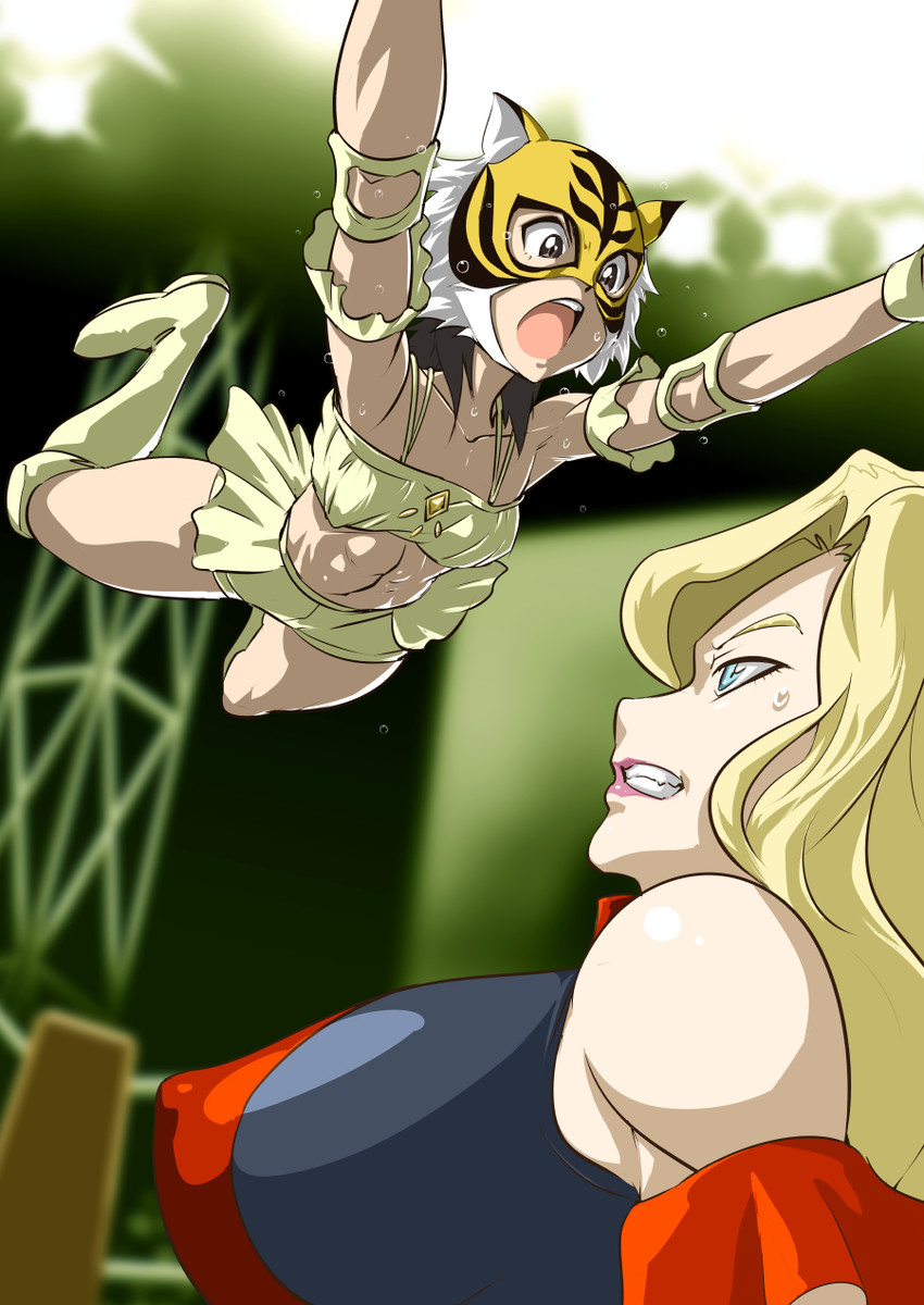 takaoka haruna, spring tiger, and miss x (tiger mask and 1 more) drawn by shimotsuki_juugo