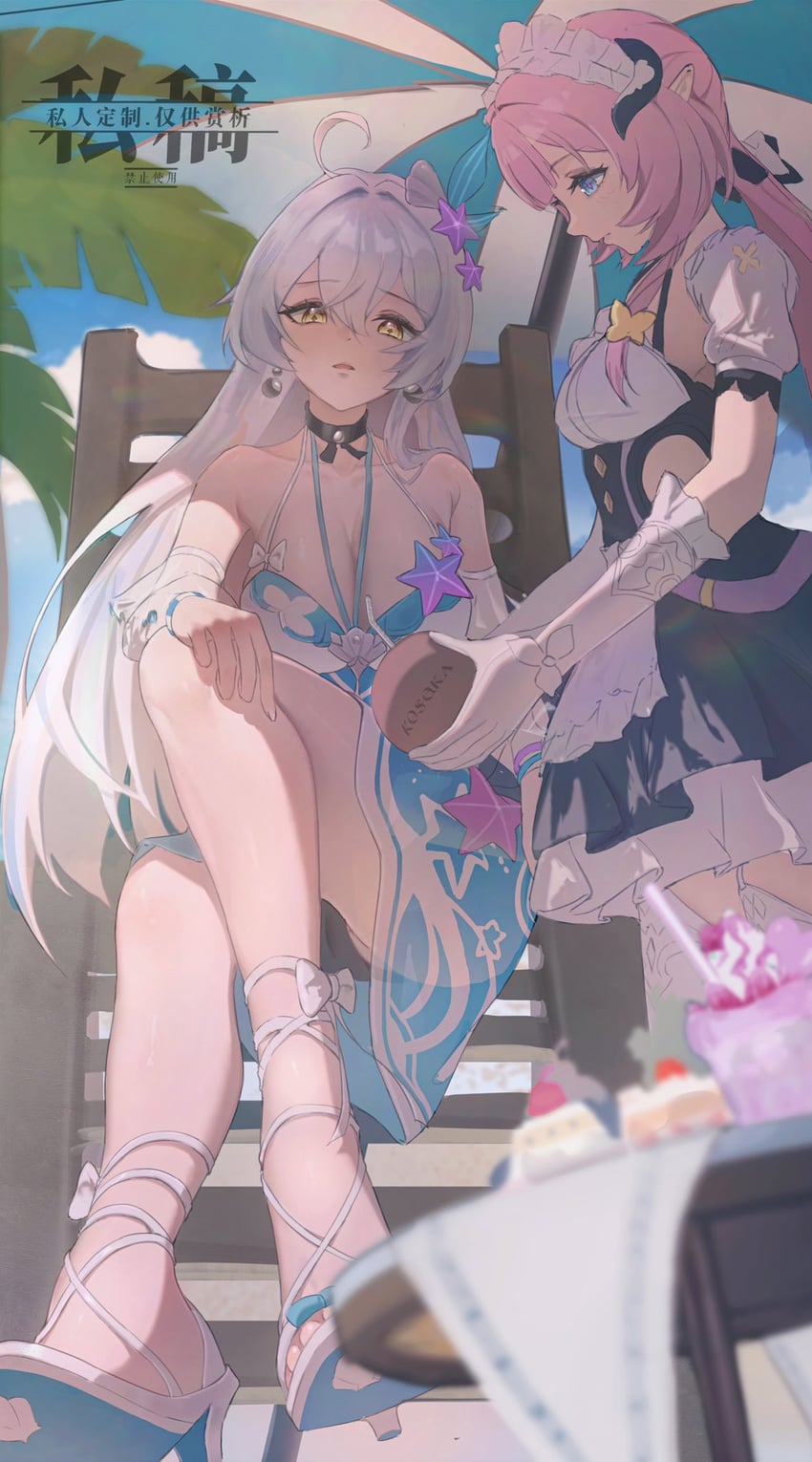elysia and kiana kaslana (honkai and 1 more) drawn by kosaka_kaslana