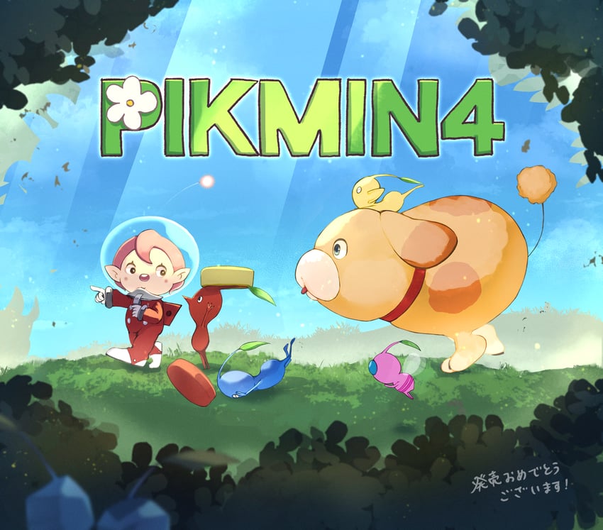 red pikmin, yellow pikmin, blue pikmin, winged pikmin, rescue officer, and 2 more (pikmin and 1 more) drawn by banno_watari