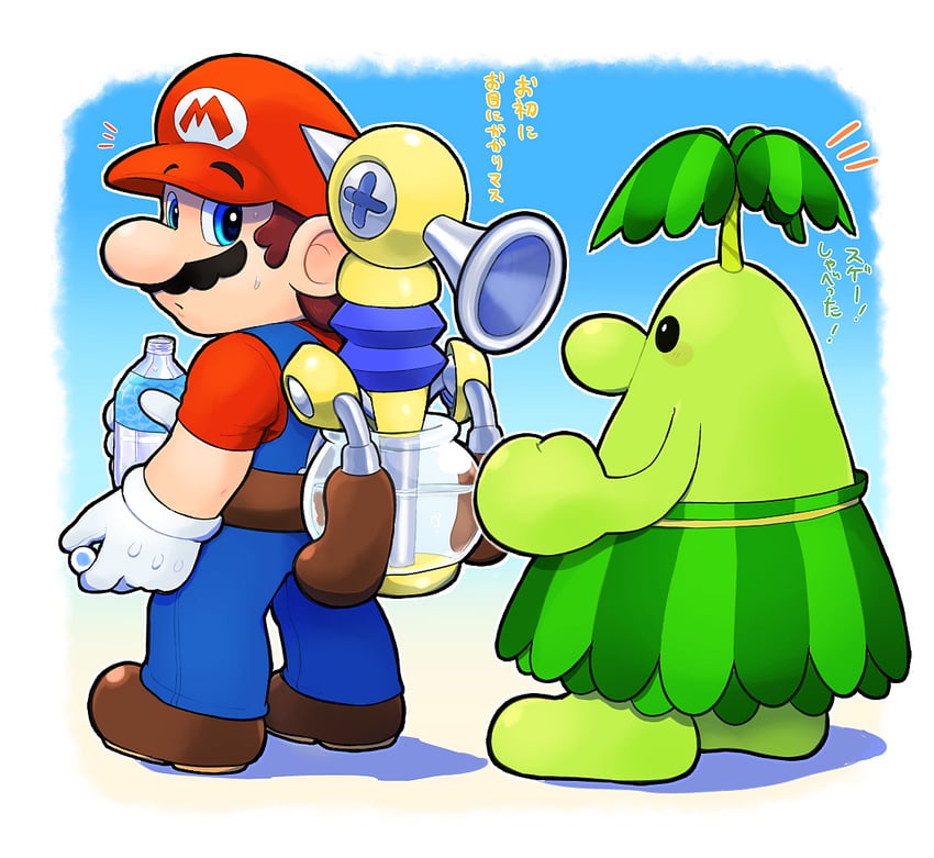 mario, f.l.u.d.d., and pianta (mario and 1 more) drawn by hoshi_(star-name2000)