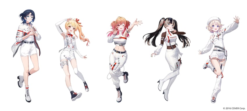 ichijou ririka, juufuutei raden, otonose kanade, hiodoshi ao, and todoroki hajime (hololive and 1 more) drawn by ekao