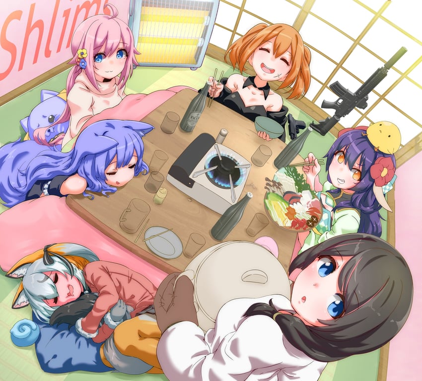 island fox, rurun rururica, irodori mayoi, hanakoto igusa, mizugame mia, and 1 more (kemono friends and 4 more) drawn by lowlandgorilla