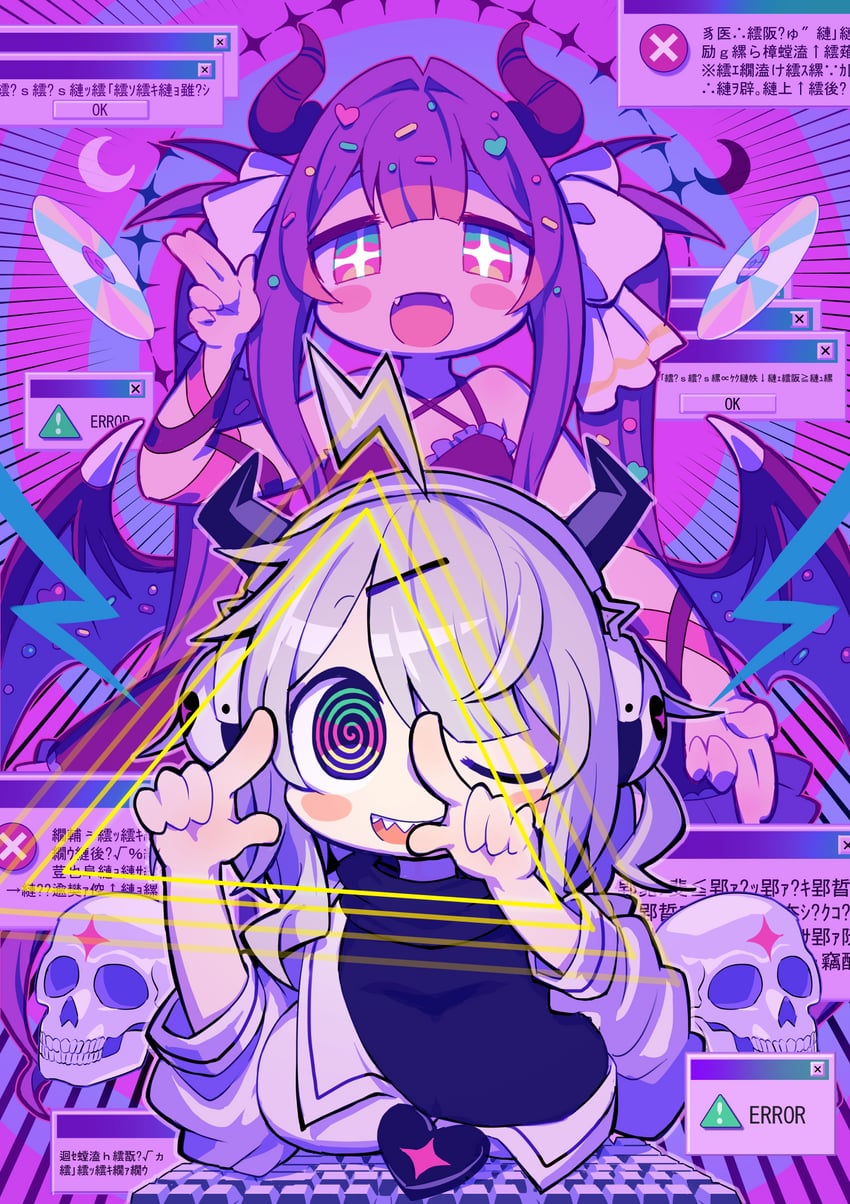 q-chan and yunyun (microsoft windows and 3 more) drawn by mamimu_(ma-mi-mu.me)