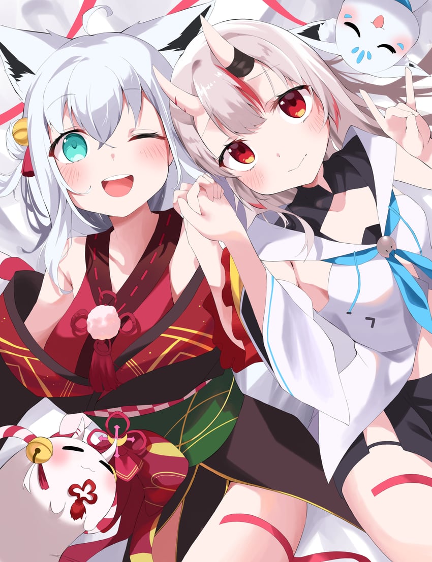 shirakami fubuki, nakiri ayame, sukonbu, and poyoyo (hololive) drawn by setsuna_(l9in1cszw3f6qsq)