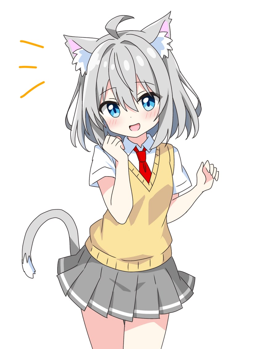 grey-haired cat girl (original) drawn by kotatsu-mazoku
