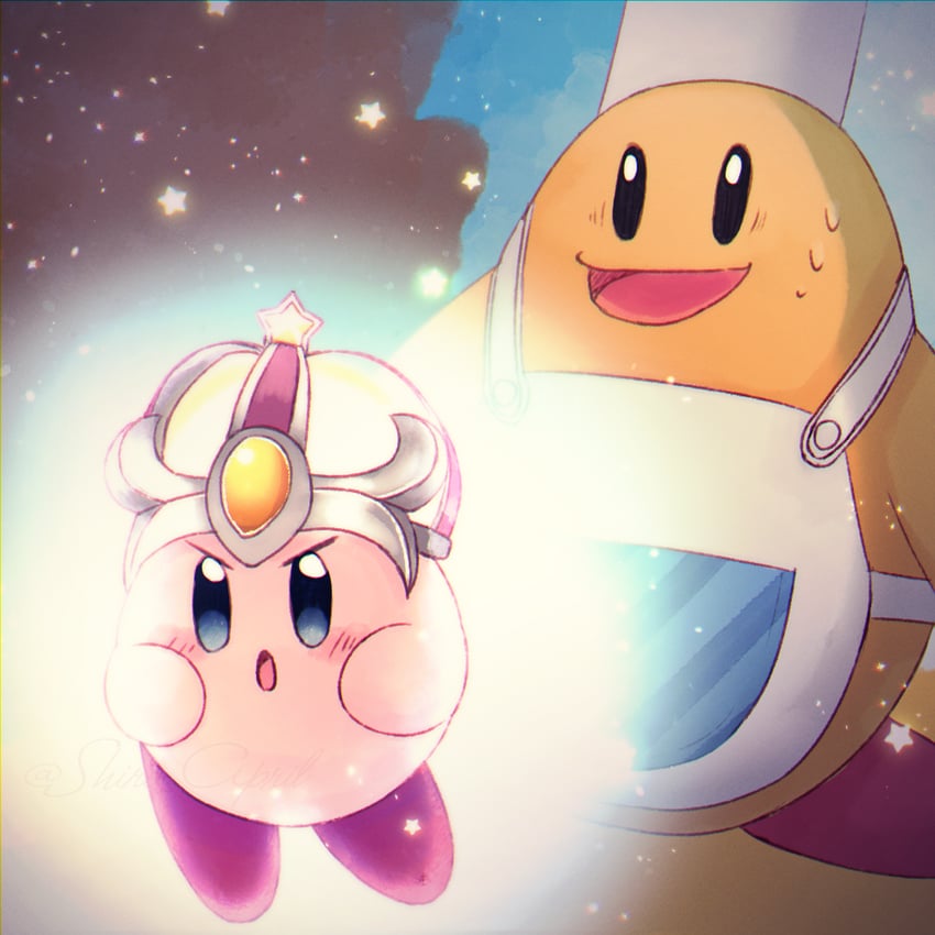 kirby, chef kawasaki, and crash kirby (kirby) drawn by shiro_april