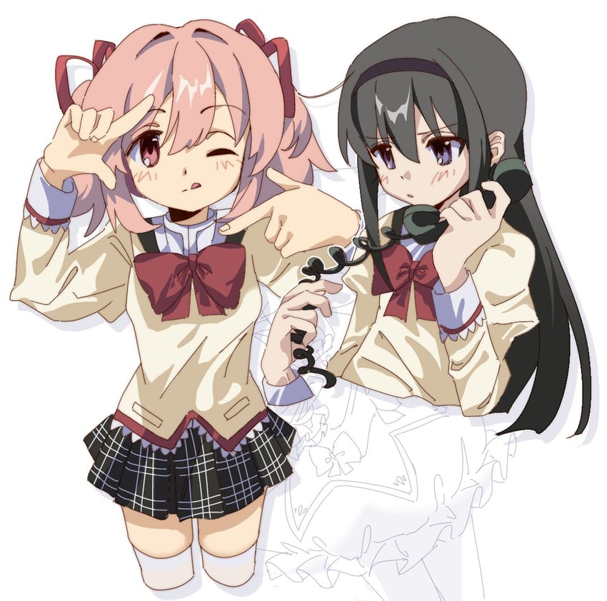 akemi homura and kaname madoka (mahou shoujo madoka magica) drawn by kuro_miumu