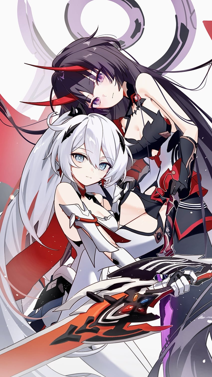 kiana kaslana and raiden mei (honkai and 1 more) drawn by karamaru626