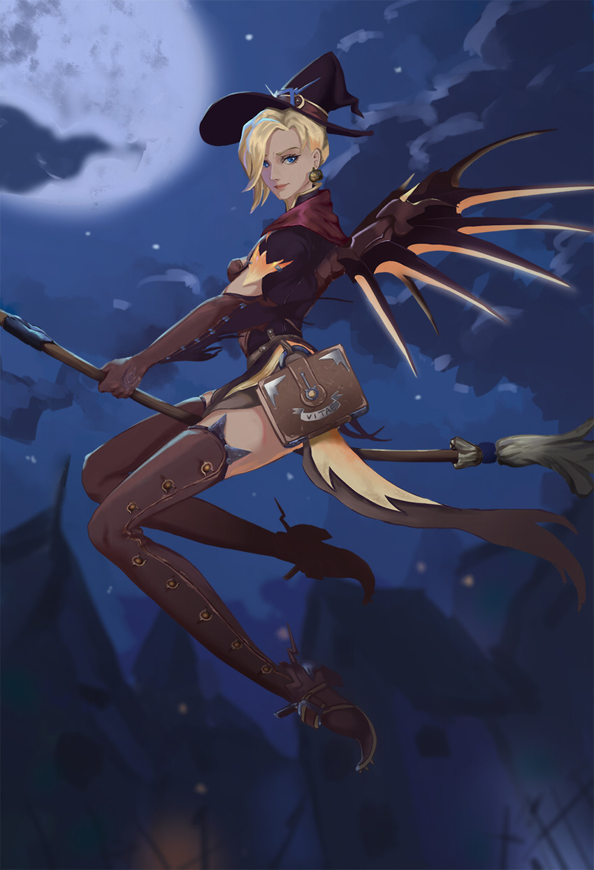 mercy and witch mercy (overwatch and 1 more) drawn by xueding