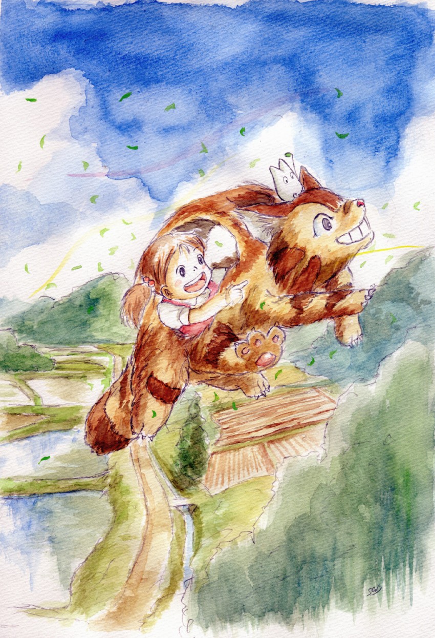kusakabe mei and konekobus (tonari no totoro) drawn by thrux