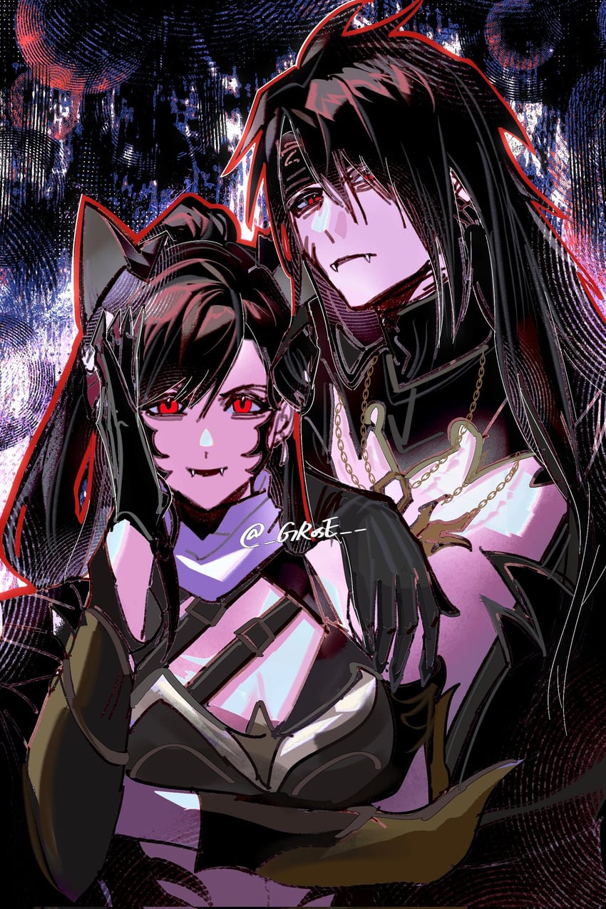 tifa lockhart and vincent valentine (final fantasy and 2 more) drawn by grose