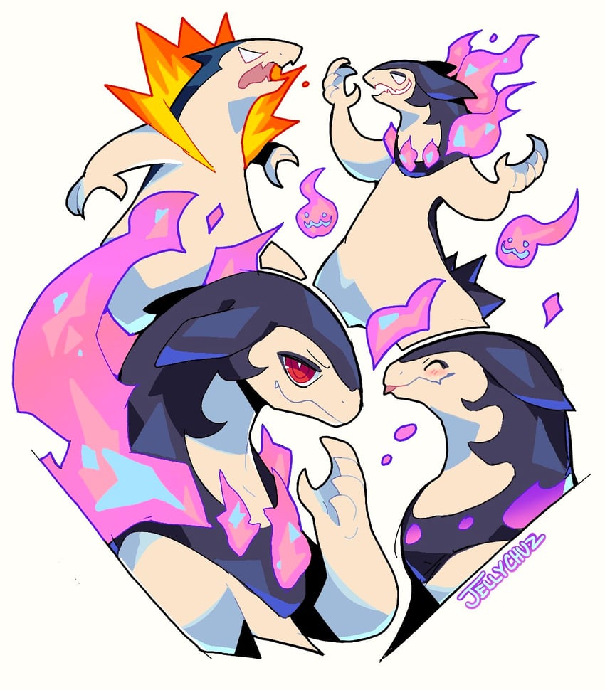 typhlosion and hisuian typhlosion (pokemon) drawn by jellychuz