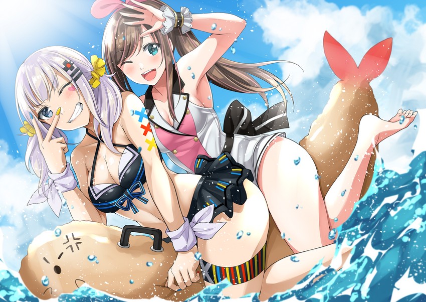kizuna ai and kaguya luna (kizuna ai inc. and 1 more) drawn by akihila