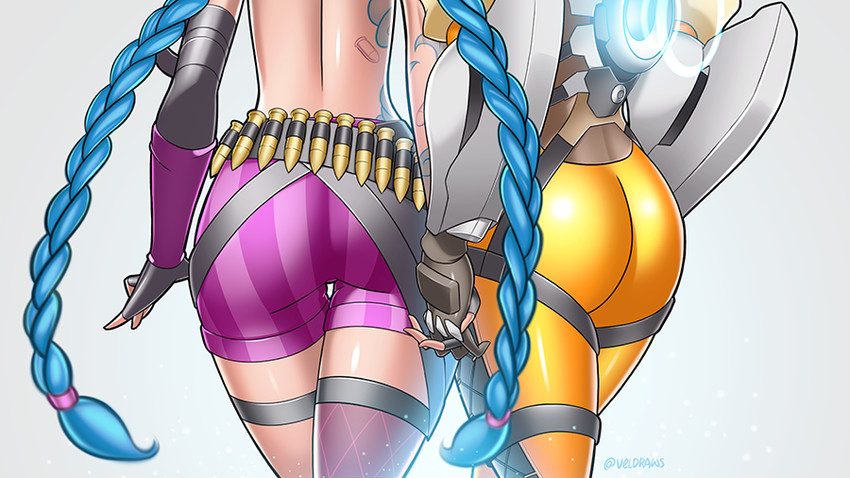 jinx and tracer (league of legends and 2 more) drawn by velladonna