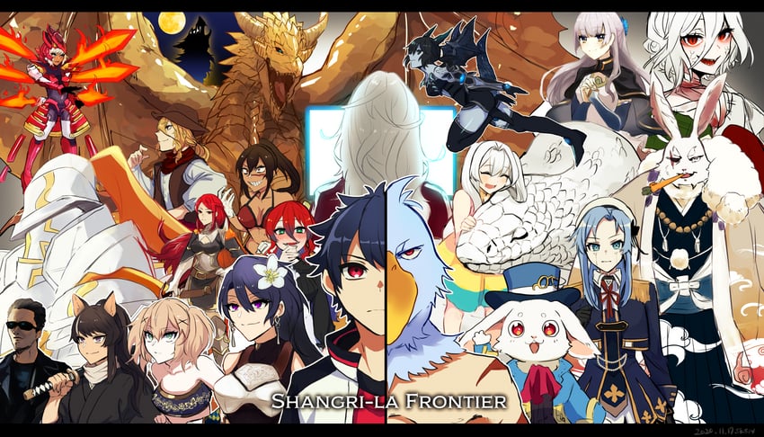 emul, oikatzo, sunraku, arthur pencilgon, vysache, and 3 more (shangri-la frontier) drawn by sakusan_yousoeki