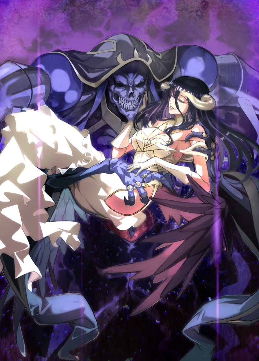 albedo and ainz ooal gown (overlord) drawn by miyo_(13th_floor)