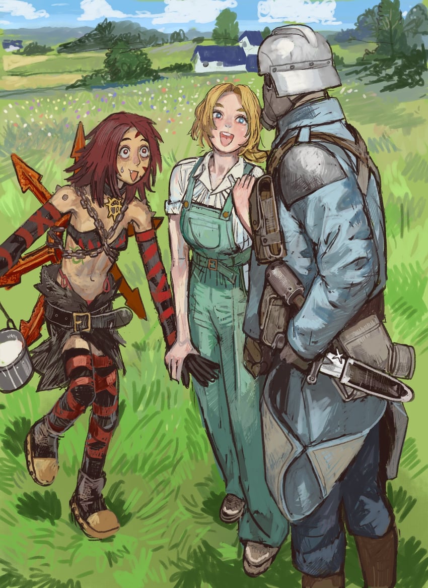 astra militarum and cultist-chan (warhammer 40k) drawn by mossacannibalis