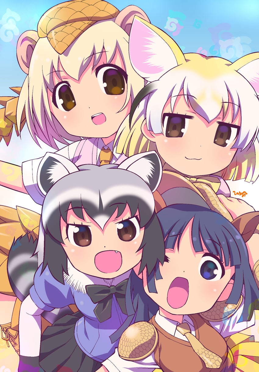 common raccoon, fennec, giant armadillo, and giant pangolin (kemono friends) drawn by himehachi_(hime8manga)