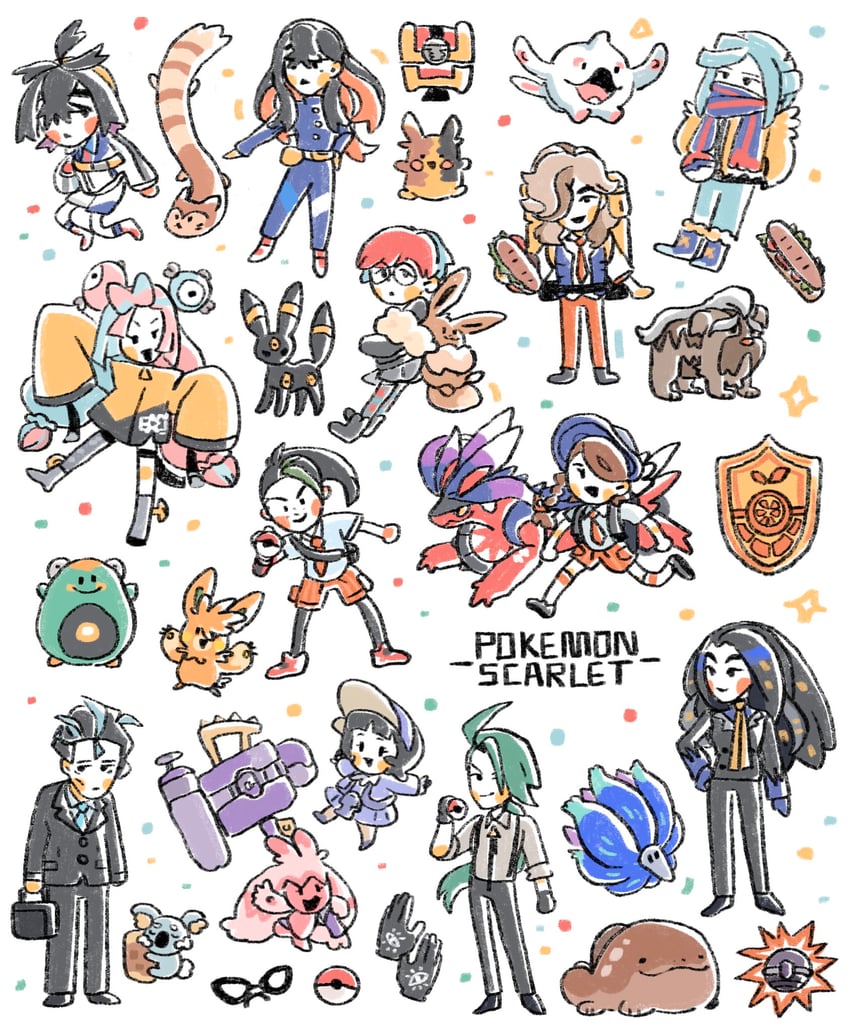 eevee, kieran, iono, juliana, rika, and 20 more (pokemon and 1 more) drawn by pzsdmcjympctn9n