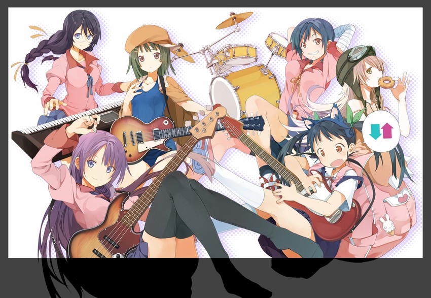 oshino shinobu, senjougahara hitagi, hanekawa tsubasa, sengoku nadeko, hachikuji mayoi, and 1 more (k-on! and 3 more) drawn by yuguru