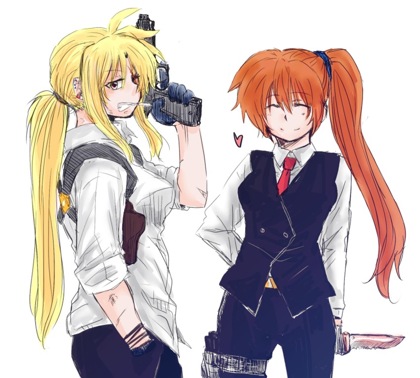 fate testarossa and takamachi nanoha (lyrical nanoha and 2 more) drawn by matsuri_kyuuta