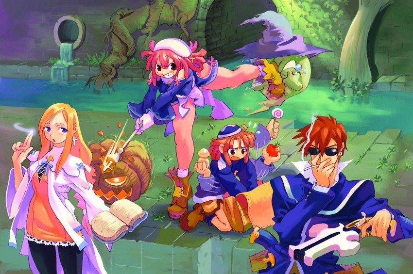 prier, culotte, croix raoul, alouette, pumpkin, and 1 more (la pucelle) drawn by ryoji_(nomura_ryouji)