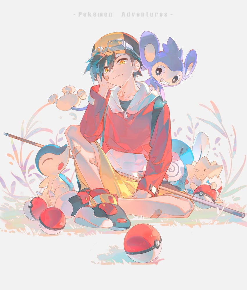 ethan, cyndaquil, togepi, poliwag, and aipom (pokemon and 1 more) drawn by bakutiku
