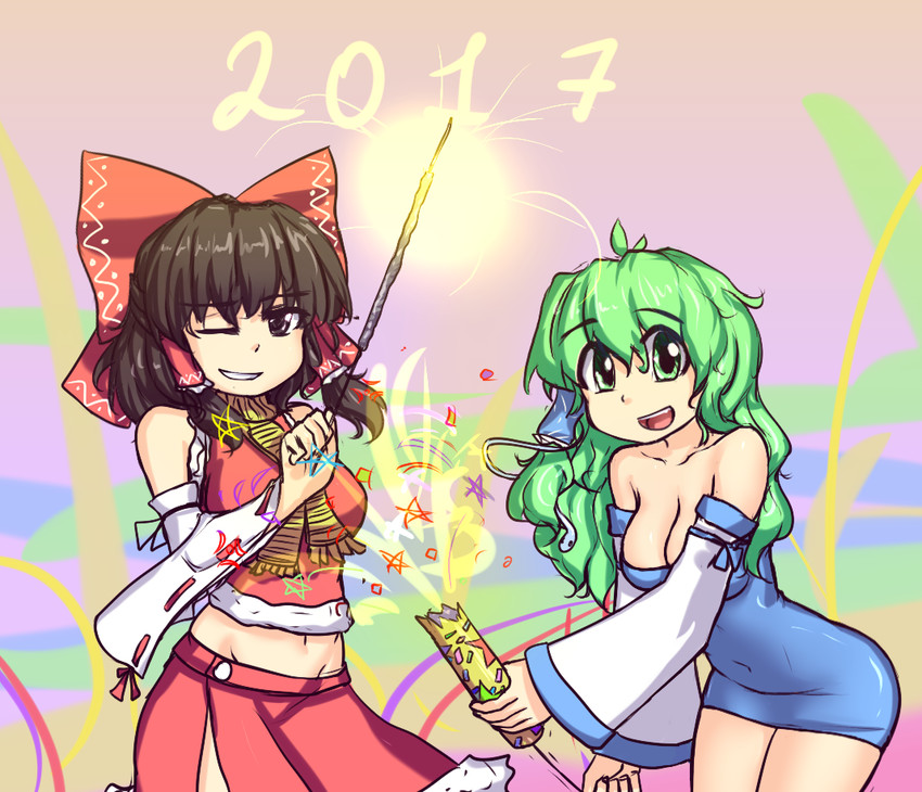 hakurei reimu and kochiya sanae (touhou) drawn by hater_(hatater)