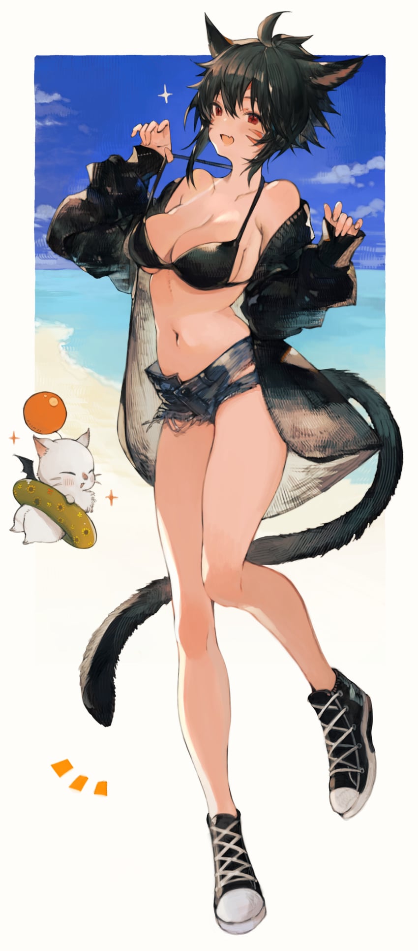 warrior of light and moogle (final fantasy and 1 more) drawn by kemomin_nosuke