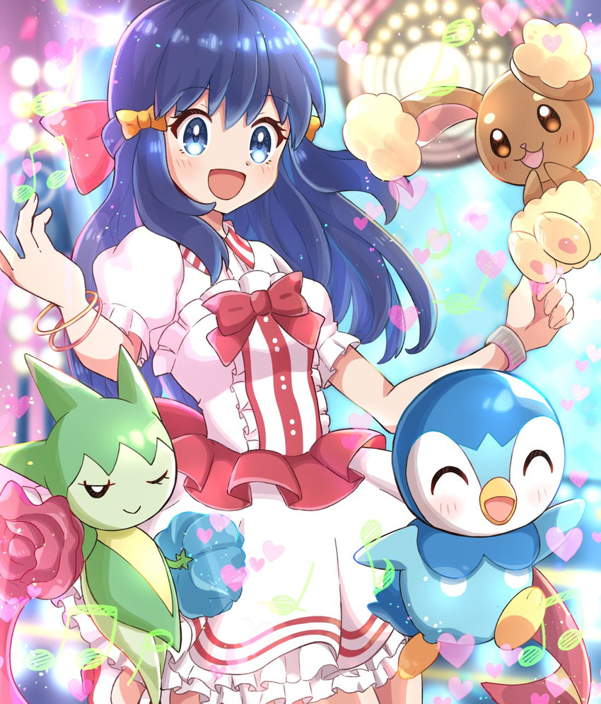 dawn, piplup, buneary, and roselia (pokemon and 1 more) drawn by haru_(haruxxe)
