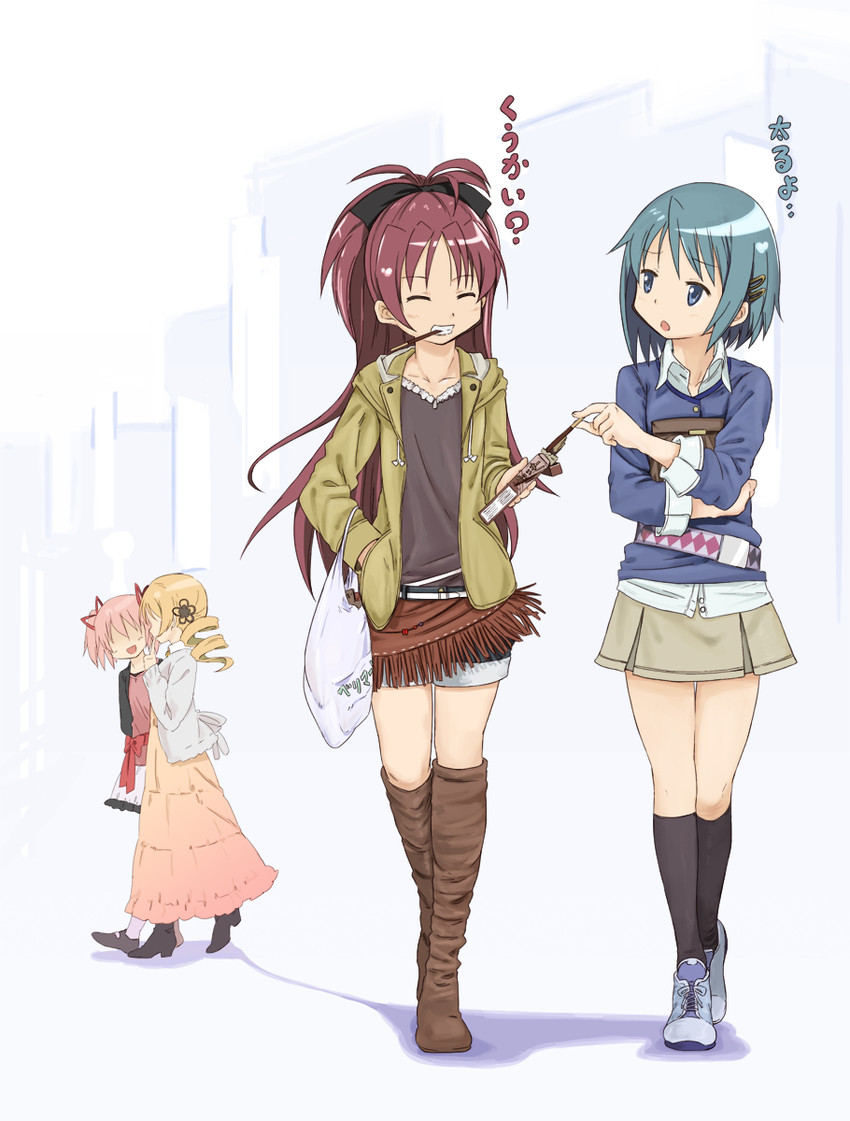 kaname madoka, miki sayaka, sakura kyoko, and tomoe mami (mahou shoujo madoka magica) drawn by abe_kanari