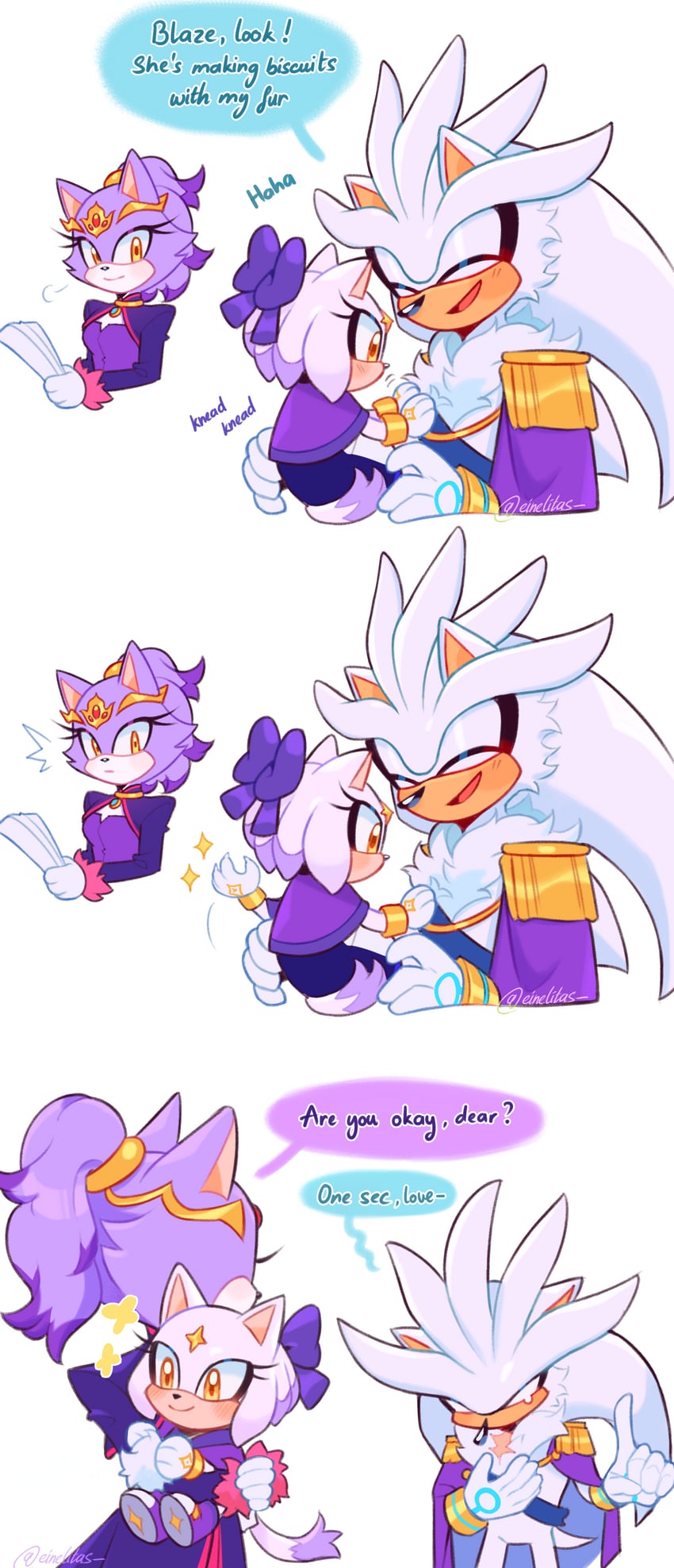 blaze the cat and silver the hedgehog (original and 1 more) drawn by einelitas