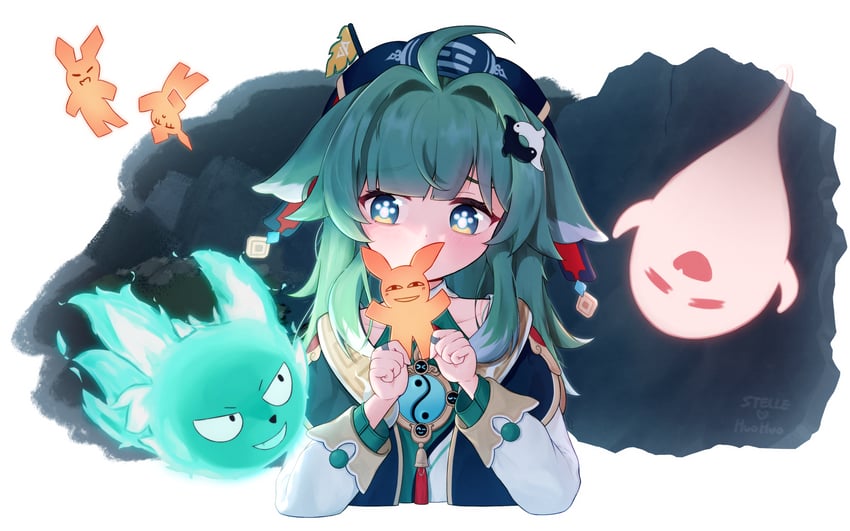 boo tao, huohuo, and tail (genshin impact and 2 more) drawn by sorakumo