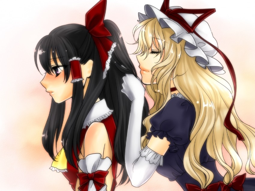 hakurei reimu and yakumo yukari (touhou) drawn by shoukaki_(earthean)