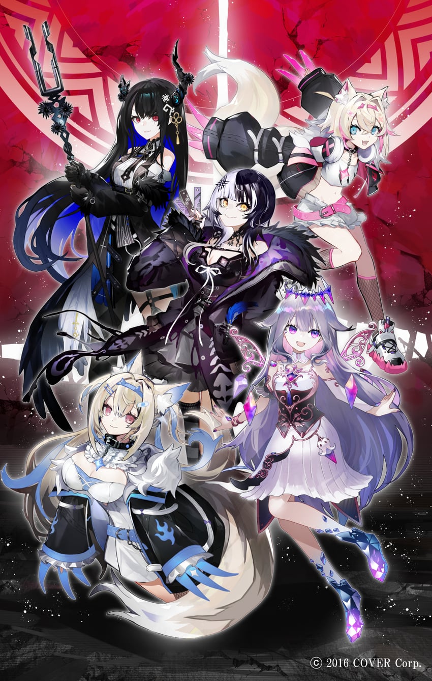 shiori novella, nerissa ravencroft, fuwawa abyssgard, mococo abyssgard, koseki bijou, and 1 more (hololive and 1 more) drawn by kusakanmuri