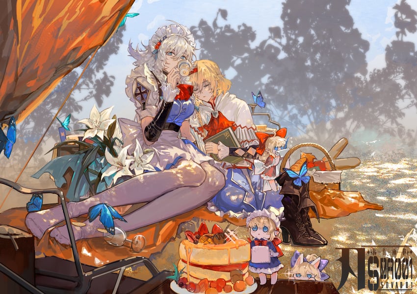 izayoi sakuya, alice margatroid, and shanghai doll (touhou) drawn by xiuchundao