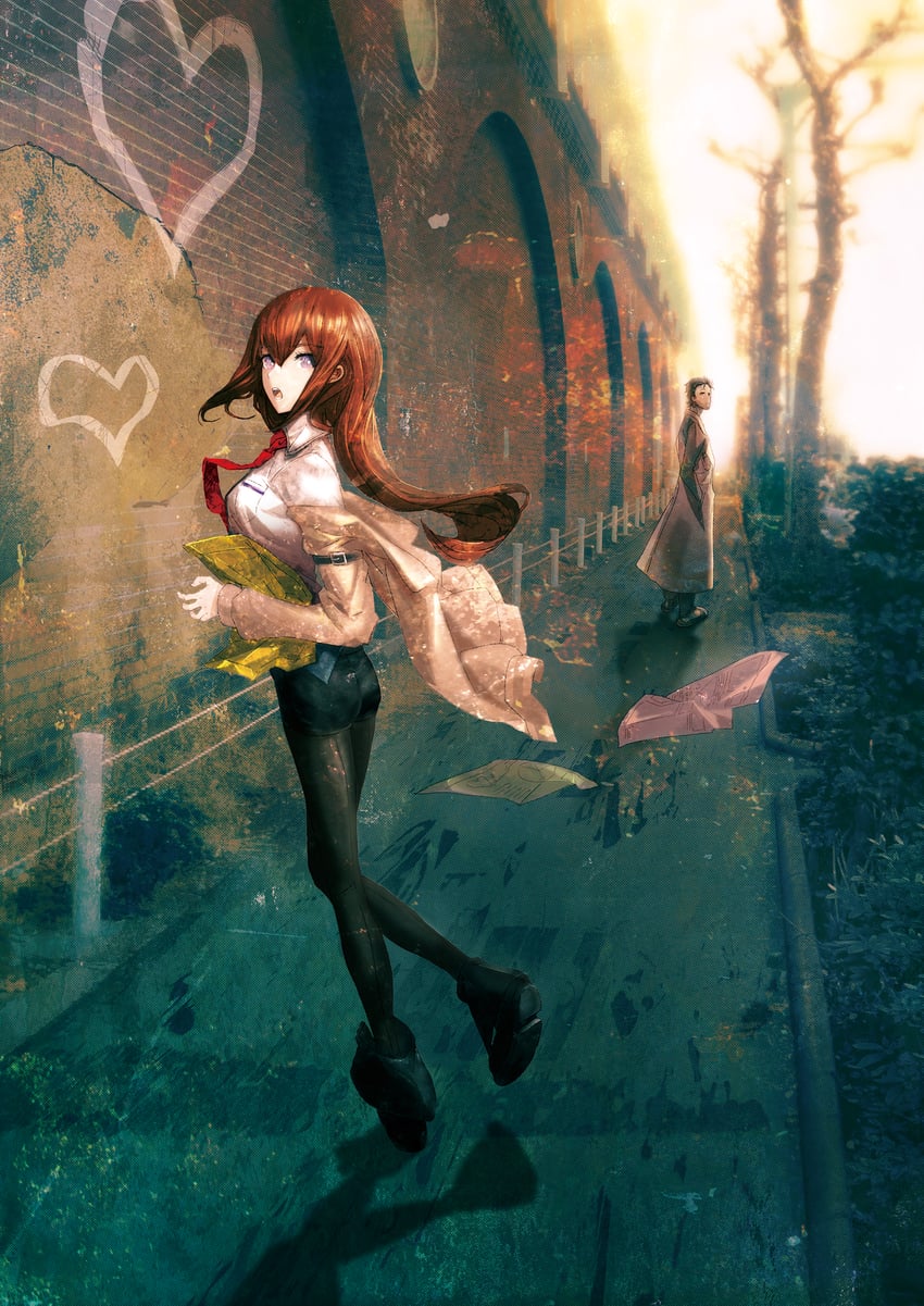 makise kurisu and okabe rintarou (steins;gate and 1 more) drawn by huke