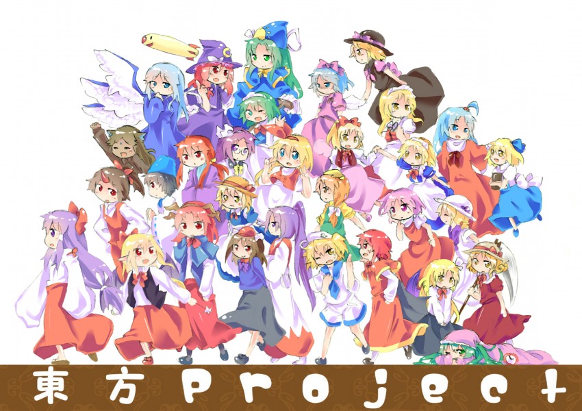 hakurei reimu, kirisame marisa, alice margatroid, kazami yuuka, shinki, and 25 more (touhou) drawn by soiri_(us)