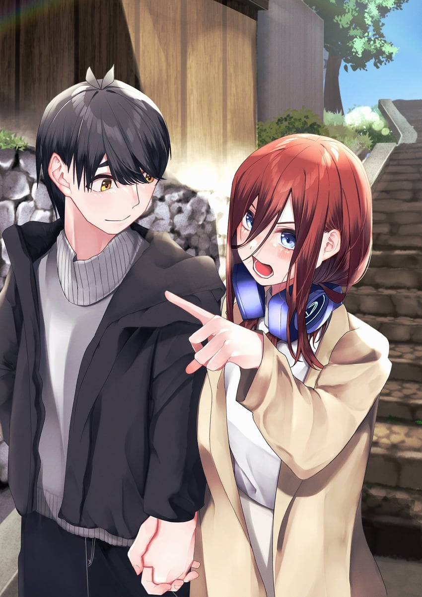 nakano miku and uesugi fuutarou (go-toubun no hanayome) drawn by imananashi