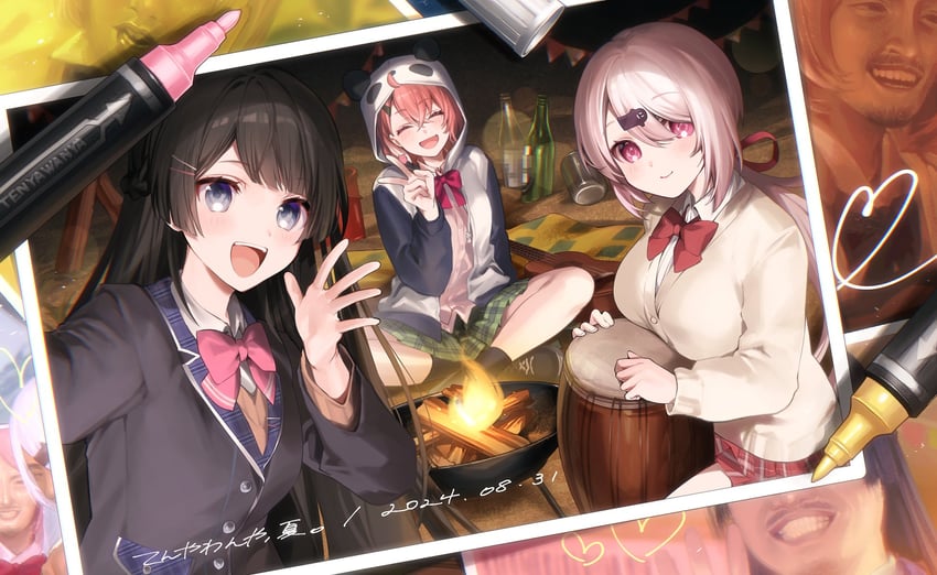 tsukino mito, shiina yuika, sasaki saku, kimura toki, okuda ryuuichi, and 1 more (nijisanji and 1 more) drawn by yunohito